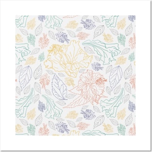 Coloful leaves and flowers on white plain background Posters and Art